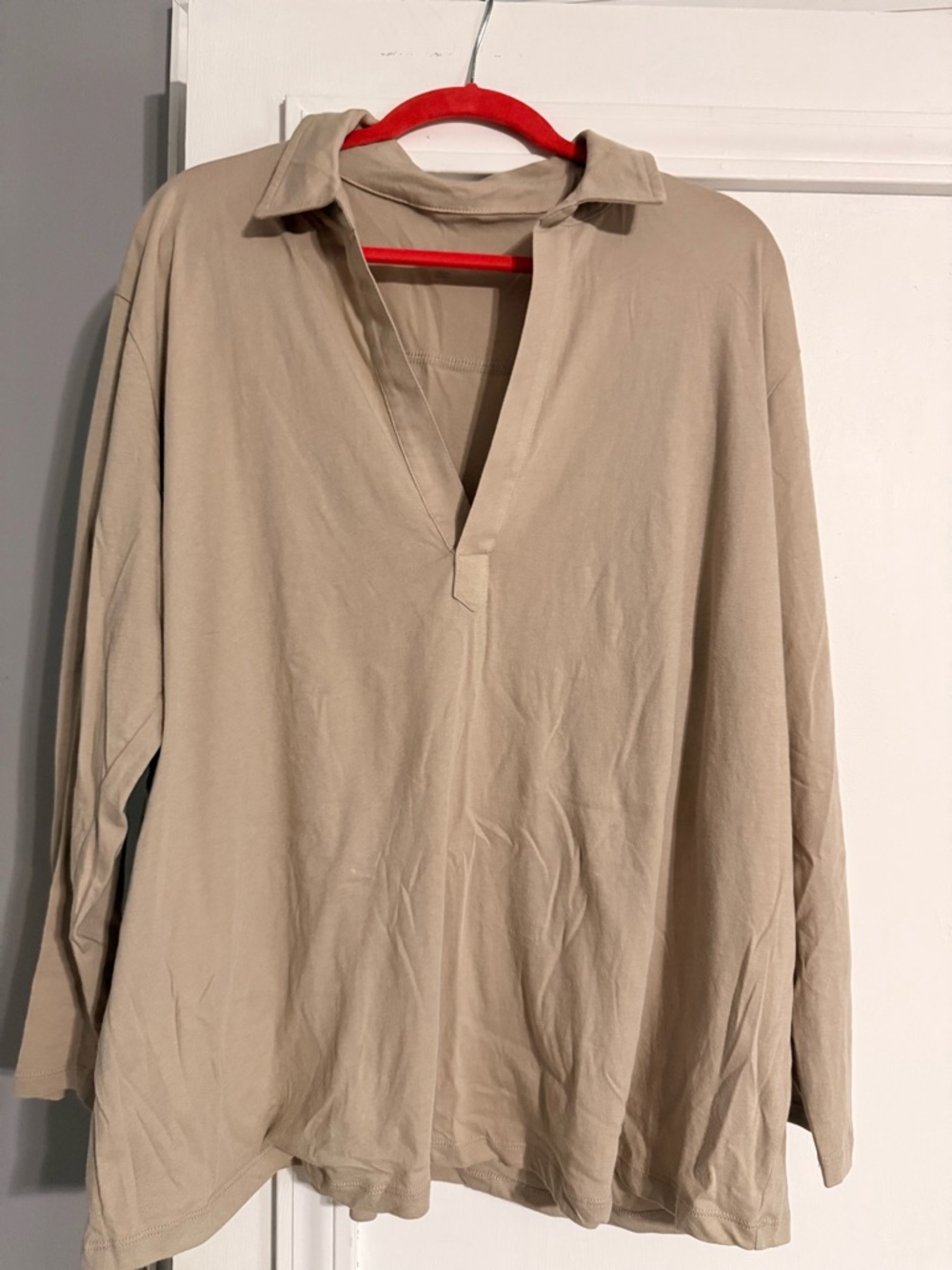 torrid beige collared long sleeve jersey tee